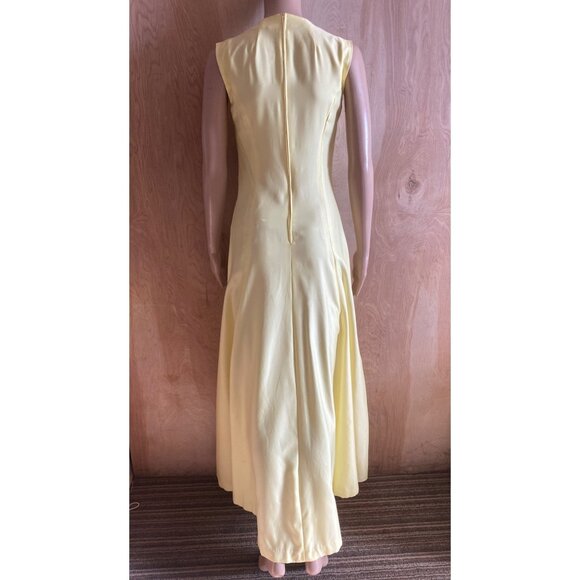 1960s Polyester Handmade Yellow Maxi Dress Sheer Floral Overlay Sz S Cottagecore - Picture 6 of 16
